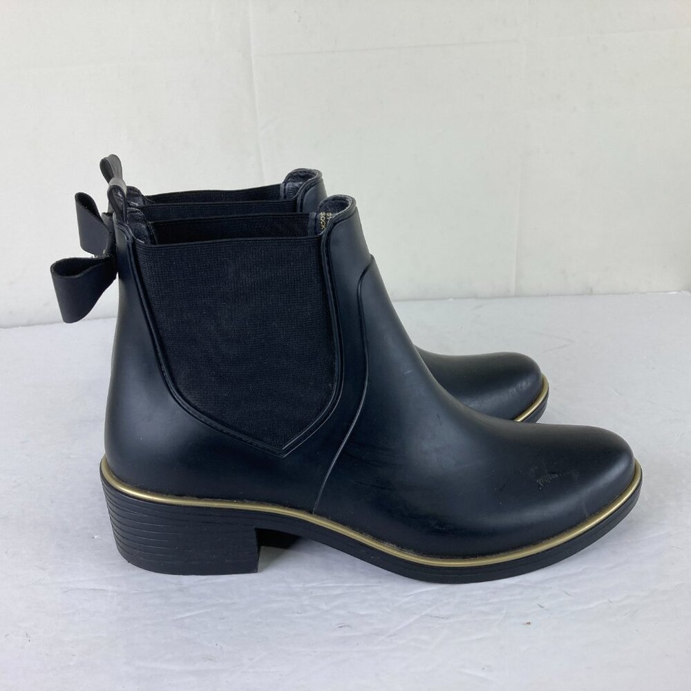 Kate Spade Womens Sz 8 Sedgewick Chelsea‎ Rain Booties Black Outdoor Block Heel - Picture 5 of 10